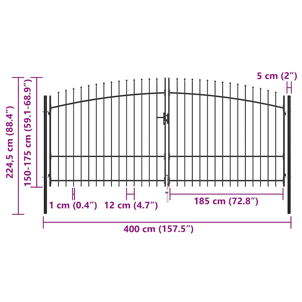 Woerden Doppelflügel Gartentor mit Speerspitzen-Design 400 x 224,5 cm