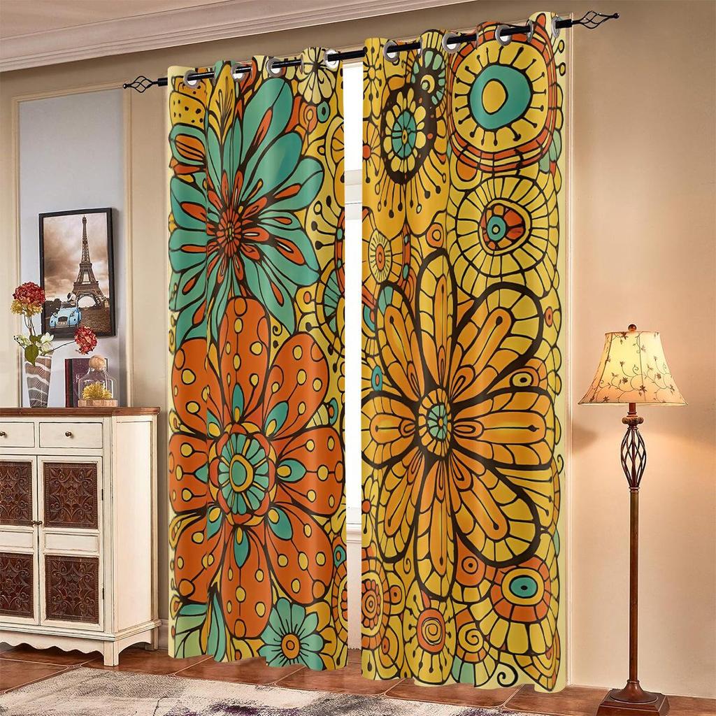 Bohemian Pattern Blackout Curtains, Custom-Made with Your Image, High-Precision Sun Protection, Thickened Polyester.