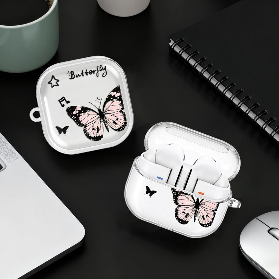 Cartoon Butterfly Case For Samsung Galaxy Buds 3Pro 4Pro 3 FE 2 4 Pro Live 2Pro Clear Earphone Cases Cover With Hook
