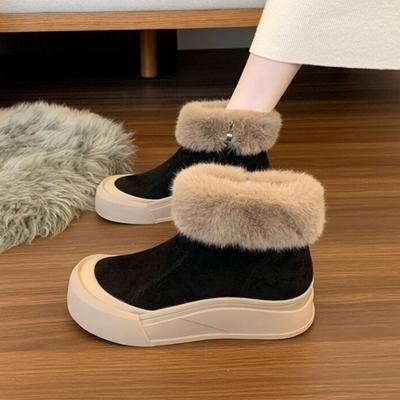 Γούνινη Πλατφόρμα Γυναικείες Μπότες Χιονιού Μποτάκια Αστραγάλου Σουέτ Φλατ Βελούδινα Ζεστά Παπούτσια από Βαμβάκι Τάση 2025 Άνετα για Περίπατο Χειμερινά Μόδα Casual Μπότες Γυναικείες