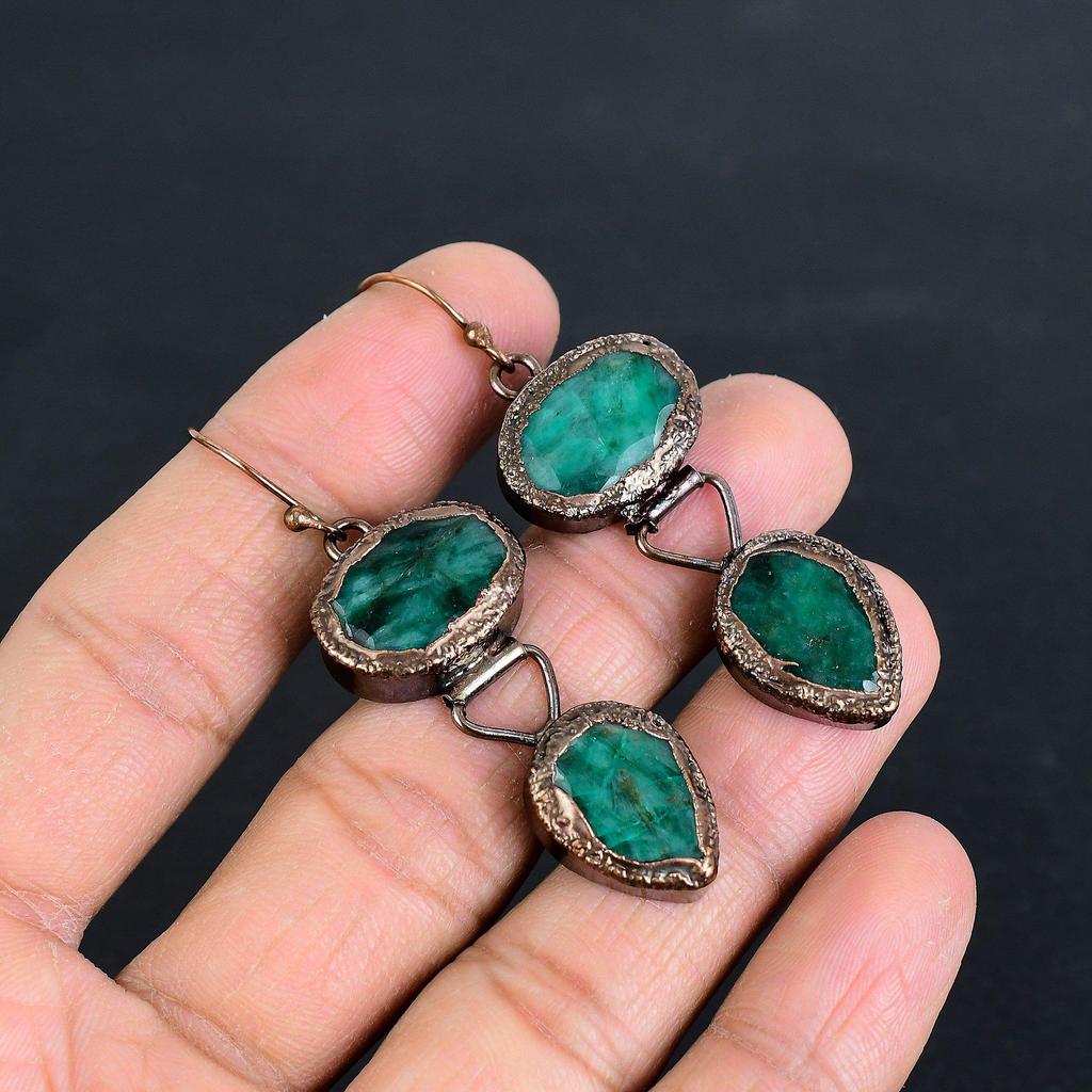 Emerald Copper Electroformed Earrings, Handmade Gemstone Earrings Jewelry, Gifts For Wife Brand New Earrings