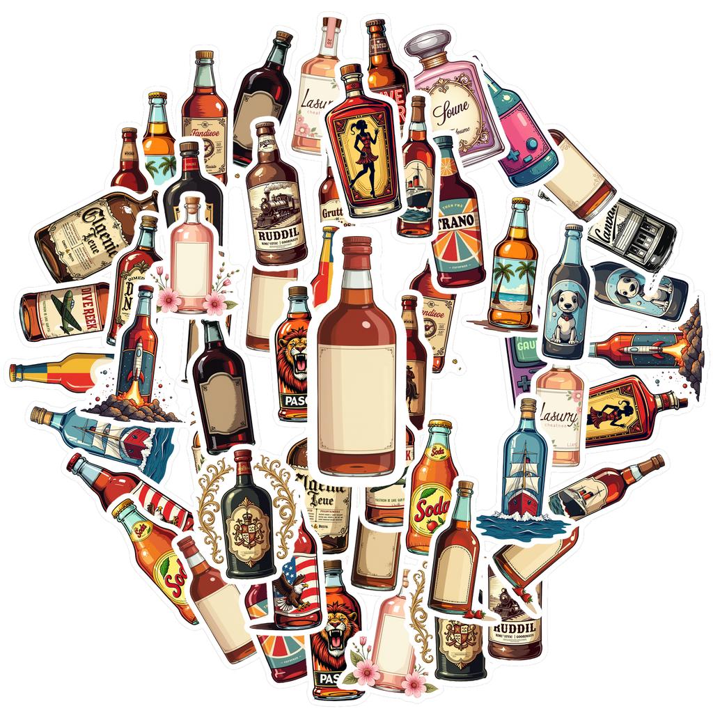35pcs Stylish Stickers Retro Stationery Stickers Beverage Stickers For Guitar DIY Bicycle Skateboard Laptop Luggage Decor