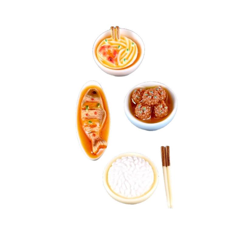 4Pcs/set 1/12 Dollhouse Miniature Chinese Dishes Food Models Dollhouse Kitchen Decoration DIY Dolls House Dining Room Ornaments