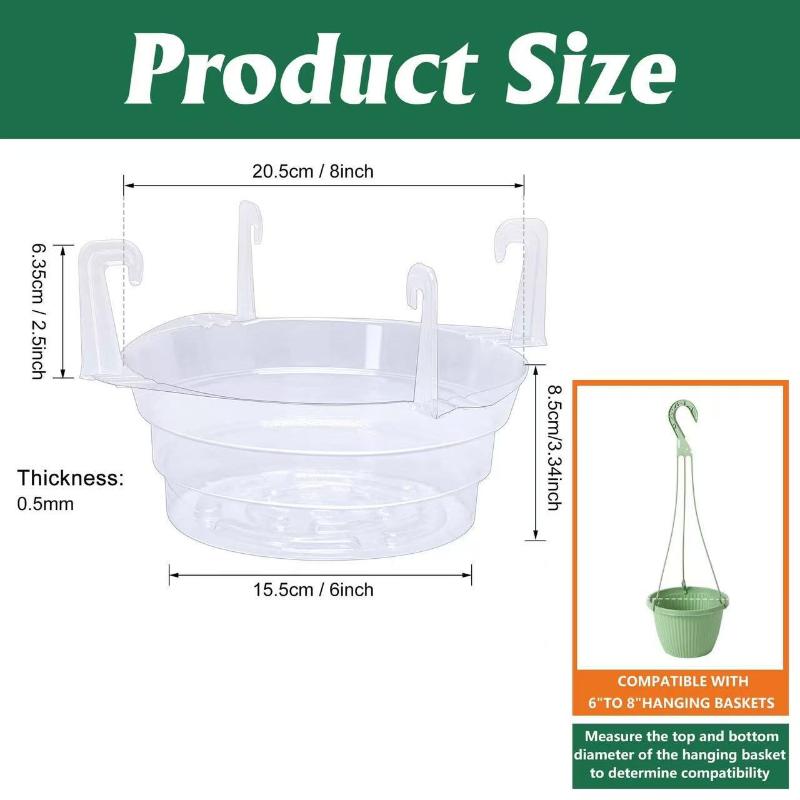 5Pcs Clear Round Plastic Hanging Plant Tray With Built-In Hook Drip Base For Indoor & Outdoor Hanging Baskets 8In 10In 12In
