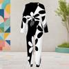 Women Plus Size Round Neck Long Sleeve Printed Two Piece Set Black White Cuffed Top Cuffed Pants With Pockets