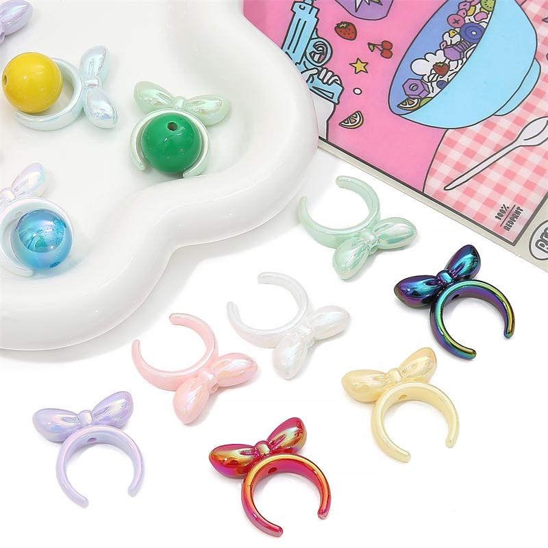 4pcs 25mm Acrylic Rabbit Bow Beads Charm for Necklace Keychain DIY Jewelry Craft Making