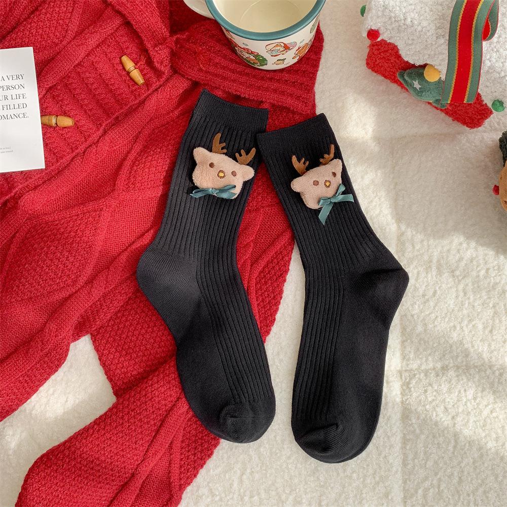 

Мультяшная кукла, рождественские чулки, детские двойные иголки, Санта-Клаус, олень, елочные украшения, женские хлопковые носки One Size
