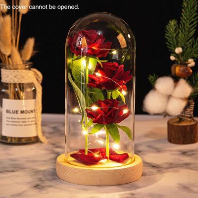 Simulazione di rose artificiali, bouquet di rose immortali, regalo di compleanno per la casa, anniversario, LED, vetro