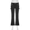 WTEMPO Značka Retro Street Hot Girls Styl Low Pas Micro Flare Jeans Osobnost Kapsa Ležérní kalhoty Ženy Micro Flare Kalhoty