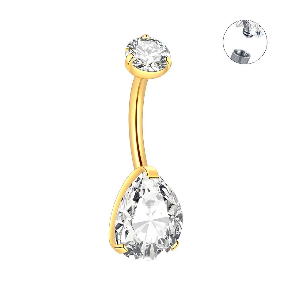 1Pc Titanium Zircon Belly Button Ring Internally Threaded Navel Ring Belly Piercing Women's Navel Piercing Body Jewelry 14G