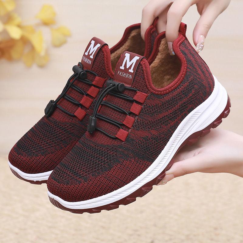 Chaussures d'hiver en coton, Chaussures pour femmes avec polaire épaisse pour la chaleur, Chaussures de sport et de loisirs, Bottes en coton à semelle souple antidérapante