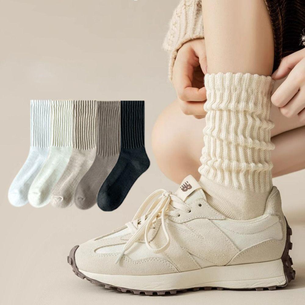 Solid Color Knitted Long Socks Cotton Cuffs Ruffles Socks Casual Middle Tube Socks  Girls