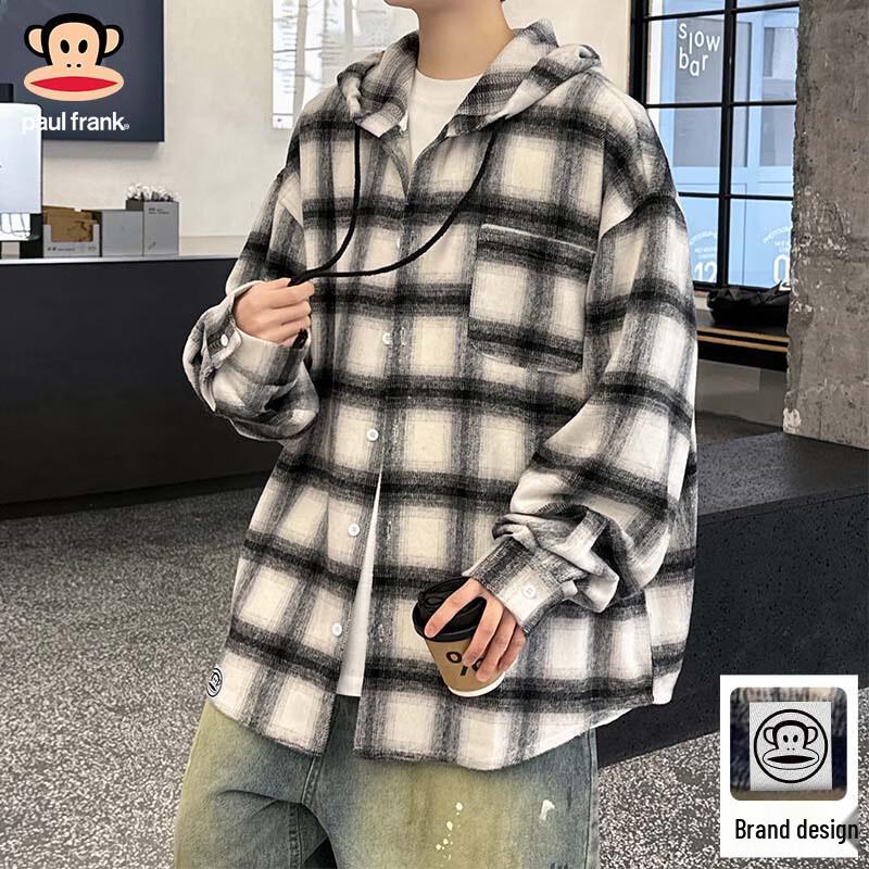 Paul Frank Unisex Hooded Plaid Shirt Jacket 5XL
