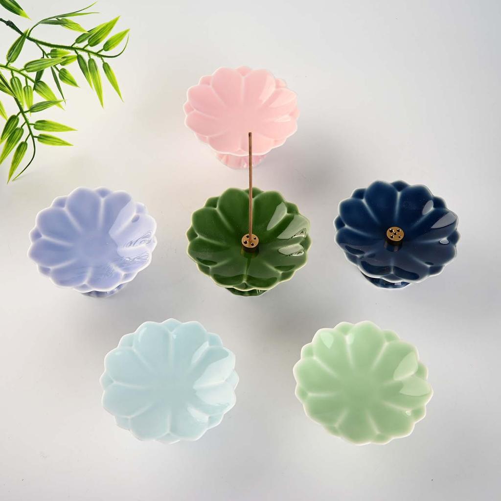 Zen Lotus Ceramic Incense Burner - Chinese Style Sandalwood & Stick Incense Holder for Home