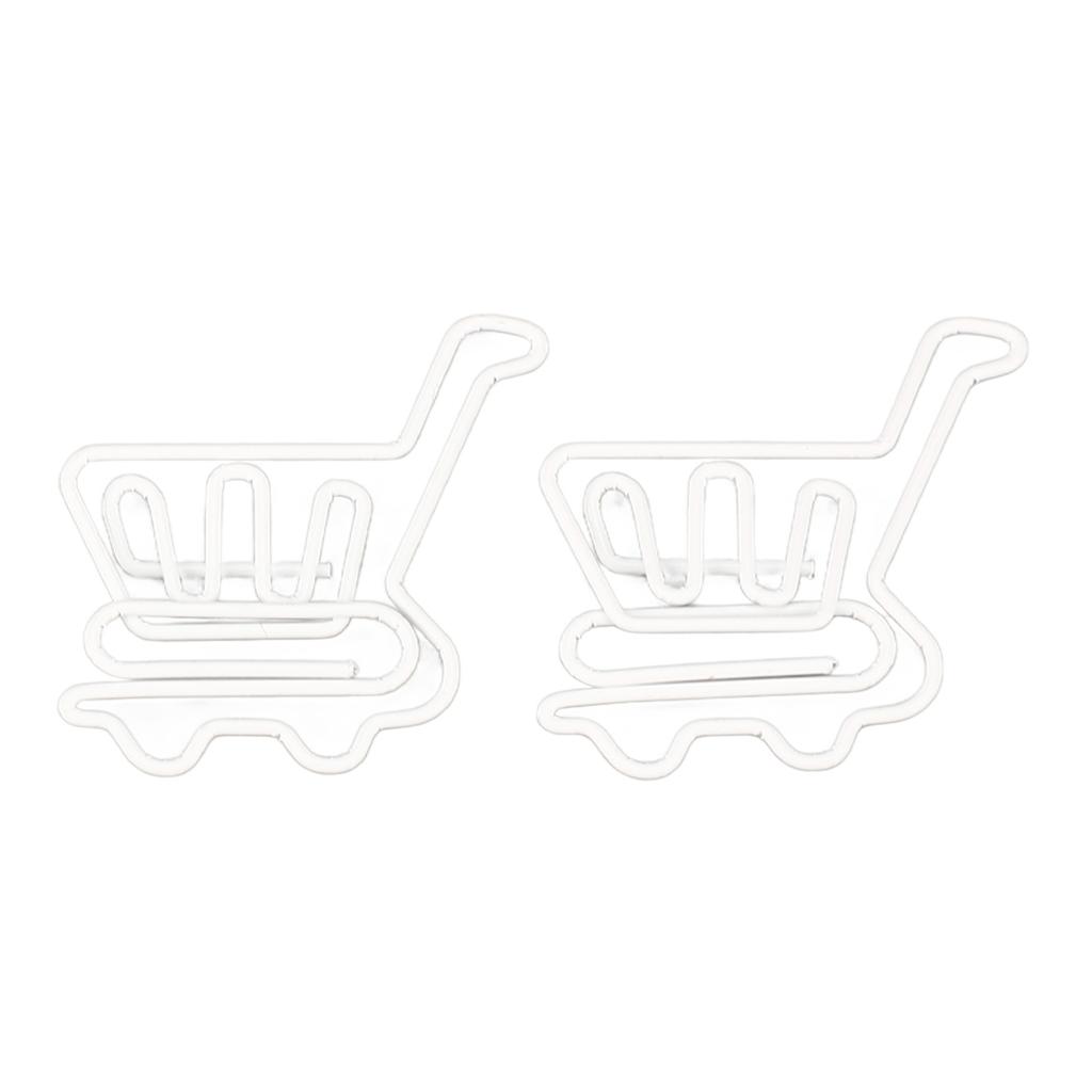 50 Stück Büroklammern, weiß, Einkaufswagen-Form, klein, stabil, Metall, Büroklammern für Büro und Zuhause, D
