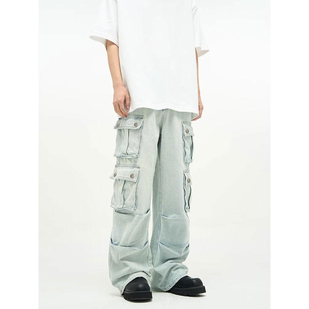 Multi-pocket Jeans Men's Autumn New American Niche Retro Wide-leg Work Trousers