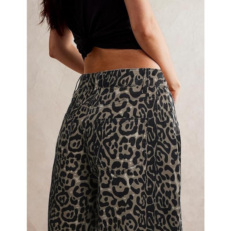 VEZFAA Women's Fashion Casual Leopard Print High Waist Trousers Pants & Capris