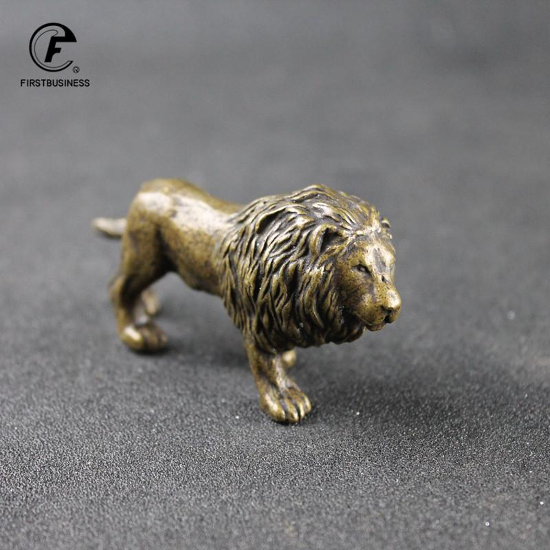 Antique Bronze Male Lion King Statue Small Ornaments Solid Copper Mountain Lions Miniature Figures Brass Sculpture Crafts Decor