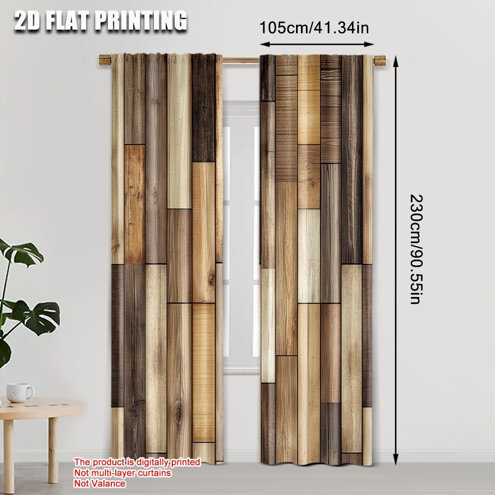 2pcs, Curtains Roller Blinds 2D plane printing Brown Wood Panel Kitchen Curtains Polyester (without rod) Decorations Clearance