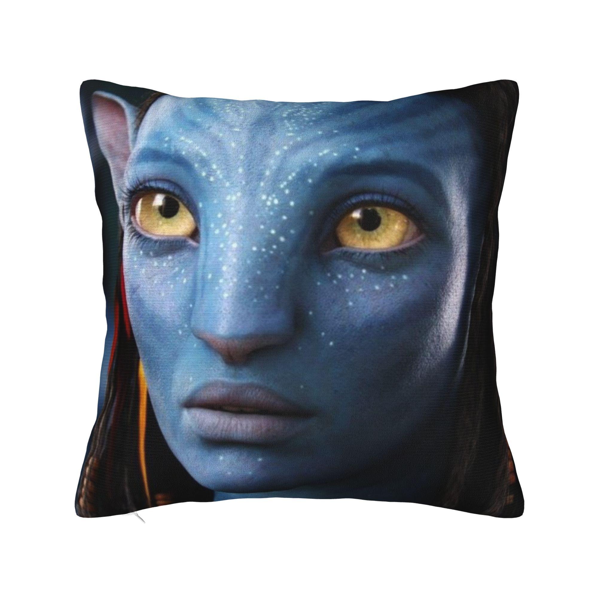 Pandara Jewelry Unisex Blue Avatars Na'vi Neytiri Face Closeup Pillow Cover Funny Pillow Case For Sofa Car Home Decor Comfy Cushion Cover Gift