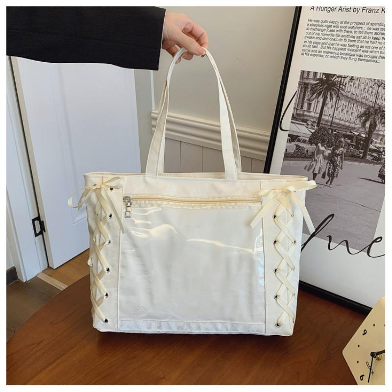 Large capacity bag 2026 new Japanese soft girl ribbon bow portable pain bag transparent shoulder bag