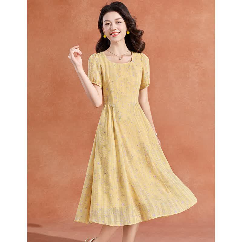 Melanie French Floral Pleated Square Neck Summer Maxi Dress