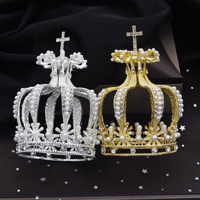 Couronne de gâteau en perles de strass Vintage, décoration baroque, diadème rond, bijoux de bal de mariage, accessoires diadèmes