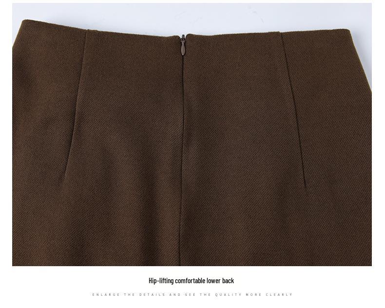 Women's High-Waist Brown Wool Midi Skirt with Slit - Autumn/Winter 2025 Collection