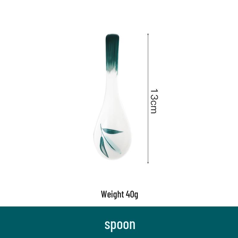 Microwave Safe Bamboo Leaf Underglaze Ceramic Rice & Ramen Bowl Set