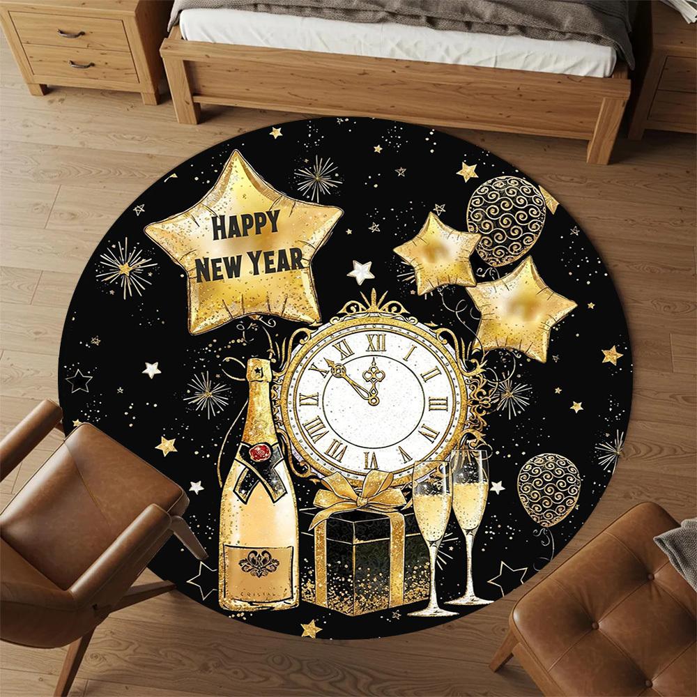 1pc New Year Celebration Round Chair mat office Area Rug - Non-Slip, Floor Mat for Office, Bedroom, Ideal home decor gift c0112061