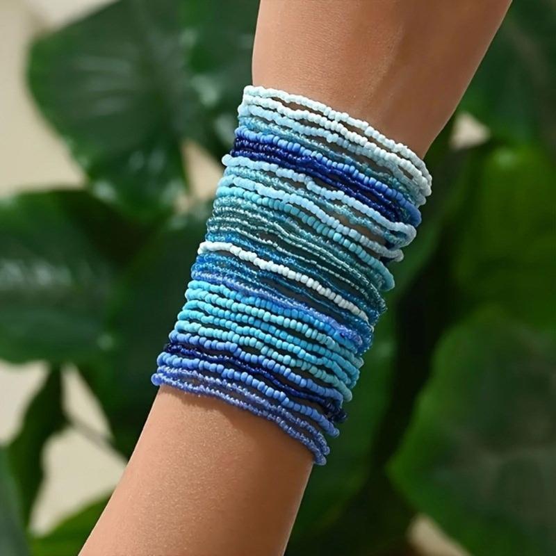 Elegant Glass Bead Bracelet Set 30pcs Colorful Bohemian Beads Anklets Bracelet Statement Bead Bracelet Set