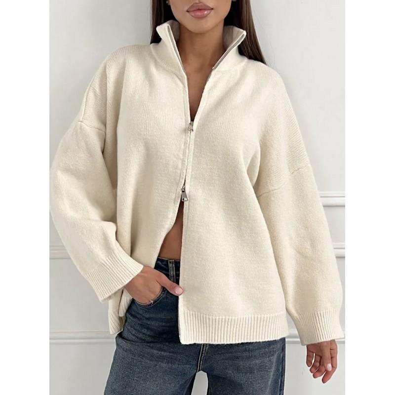 Übergroßer Strickcardigan Damen Übergröße Lockerer Schnitt Langarm Dick Warm Offene Vorderseite Mit Doppelreißverschluss