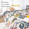 1pc Boho Floral Cotton Gauze Blanket with Tassels | Lightweight Vintage Flower Print Throw Blanket for Bed & Couch