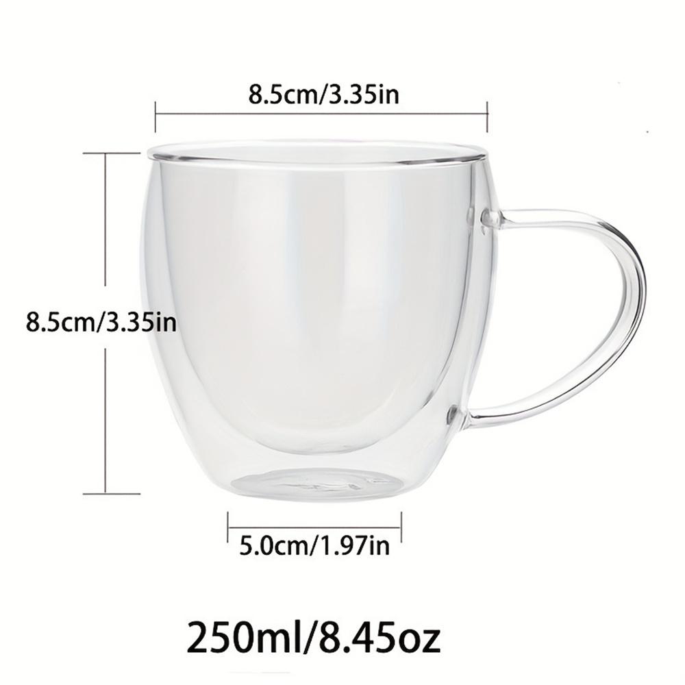 250ml Doppelwandige Glas-Kaffeetassen Isolierte Borosilikatglas-Kaffeetassen mit Henkel für Cappuccino, Latte, Tee, Heiß/Kalt