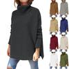 Women's High Neck Oversized Sweater Medium Long  Sleeve Hem Waist Pullover Sweater Knitted Top