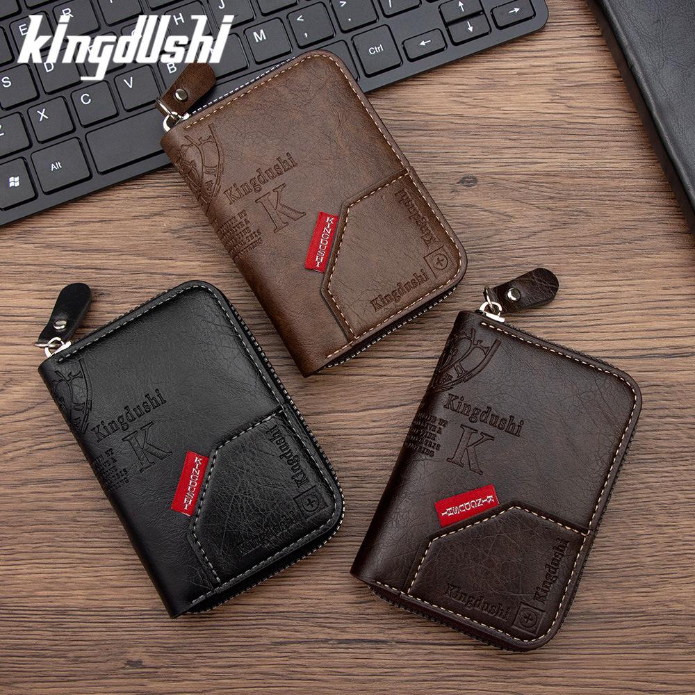 Męski Retro Wielofunkcyjny Krótki Portfel na Karty i Monety z Zamkiem Błyskawicznym