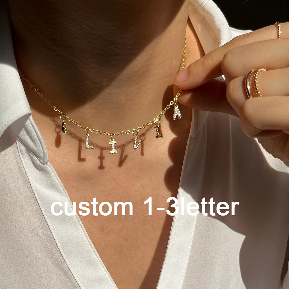 Personalized DIY Letter Name Pendant Imitation Pearl Necklace For Women Elegant Summer Party Jewelry Mama Gift Stainless Steel