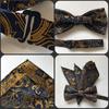 Paisley Navy x Gold [Fliege & Einstecktuch] 2-teiliges Set für Herren, formell und elegant im Magier-Stil