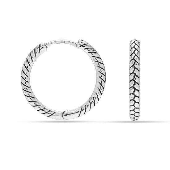 LeCalla S925 Sterling Silver Starožitné texturní přívěsky Huggie Hoop náušnice pro ženy, dospívající 25MM