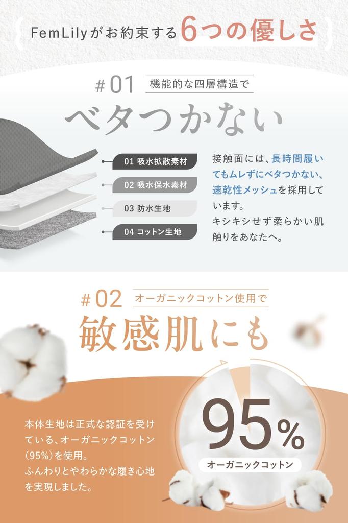 Absorbent Daytime Organic Sanitary Panties [FemLily] Panties, Use, Cotton, (JP, Alphabet, M, Gray)