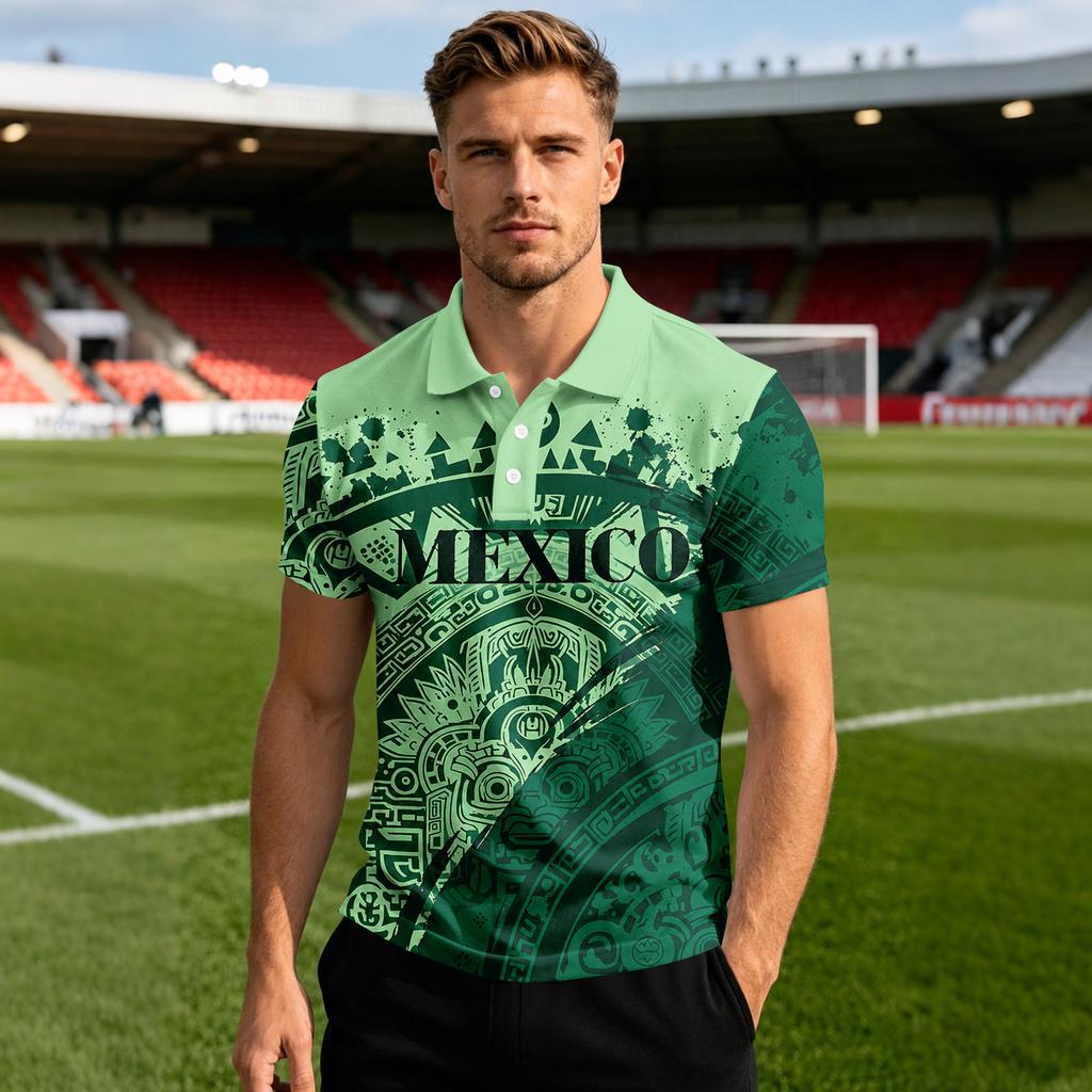 Men's Short Sleeve Shirt with Mexico Flag Print Fan Support Summer Top