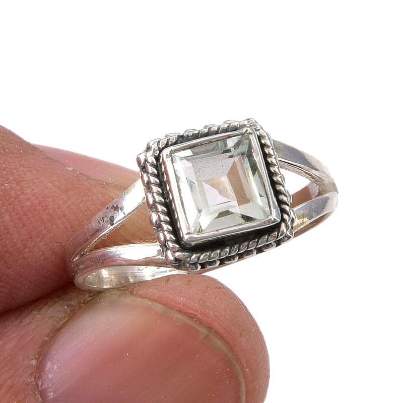 

Natural Green Amethyst Gemstone Handmade 925 Sterling Silver Ring Size 6.5 q9Y01