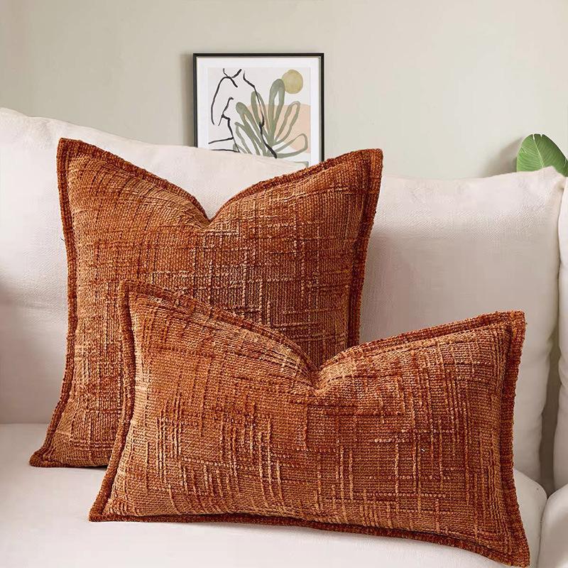 Woven Thick Cushion Cover Yarn Texture Throw Pillow Covers Edge Pressed Sofa Cushion Covers for Home Bedroom Living Room Decor