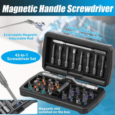 43-delige Ratelschroevendraaierset Multifunctionele Magnetische Schroevendraaier Reparatiegereedschap Telescopisch Ophaalgereedschap voor Meubels Bril