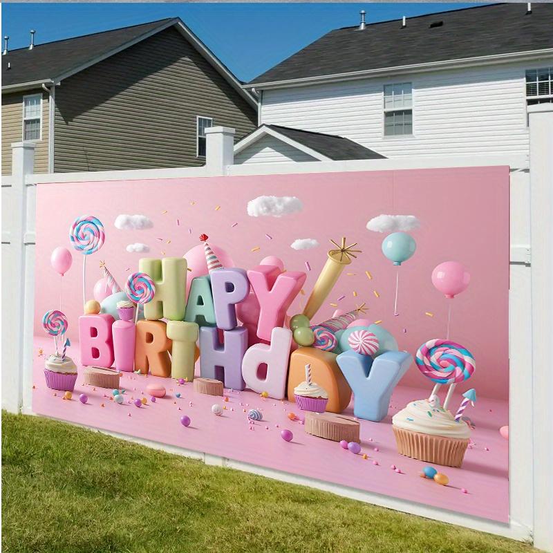 Birthday Party Backdrop Pink Colorful Polyester Banner Photo Booth Decoration