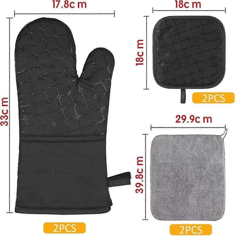 Oven Mitts And Pot Holders Sets, 536 Heat Resistant Oven Gloves Thick Cotton Kitchen Mitts For Baking, Cooking, Bbq,black(6pcs,balck)