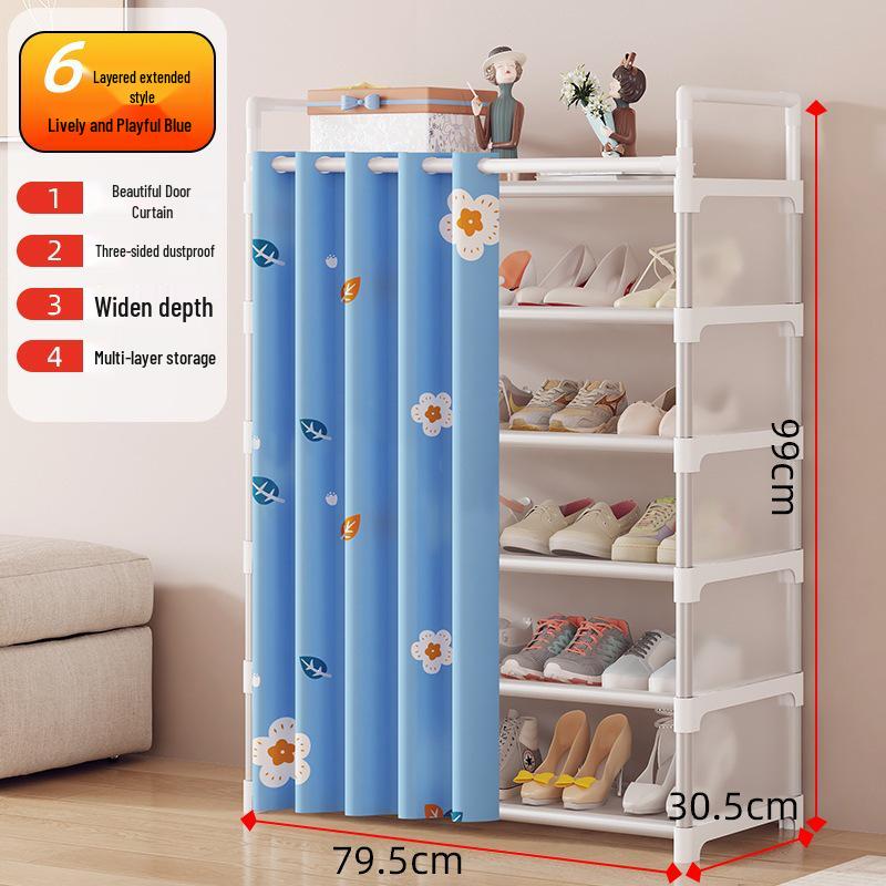 Dustproof Multi-layer Shoe Rack with Door Curtain for Entryways