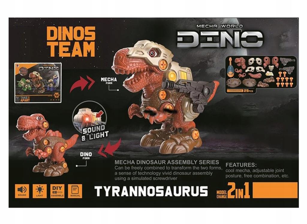 Dino do skręcania 2w1 DIY, światło, dźwięk 9828