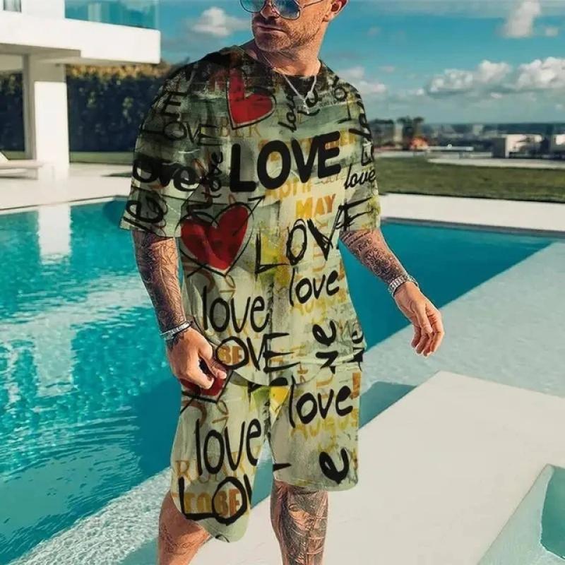 Men's Shorts T Shirt Set Outfits Graphic Leaf Plant Crew Neck Clothing Apparel 3D Print Outdoor Daily Short Sleeve 2 Piece Designer Casual Comfortable