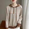 Pullover mit halbem Reißverschluss - Langarm, Lockerer und Entspannter Stil, Gestreift, Mit Kapuze, Gestricktes Baselayer-Shirt für den Winter